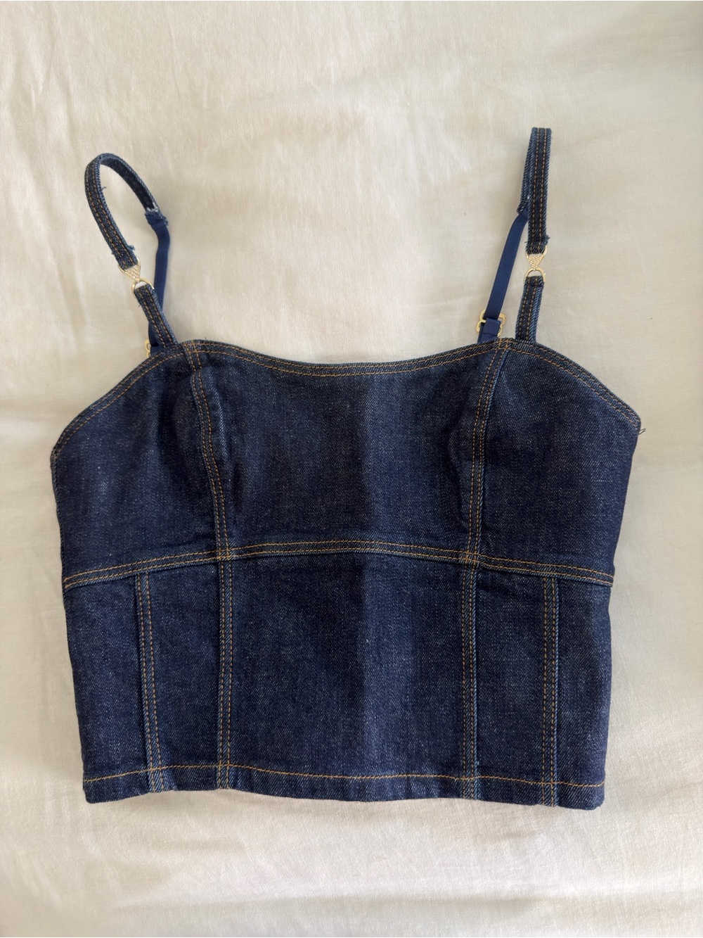 New Denim Crop Bustier Tank Top - Dark Blue